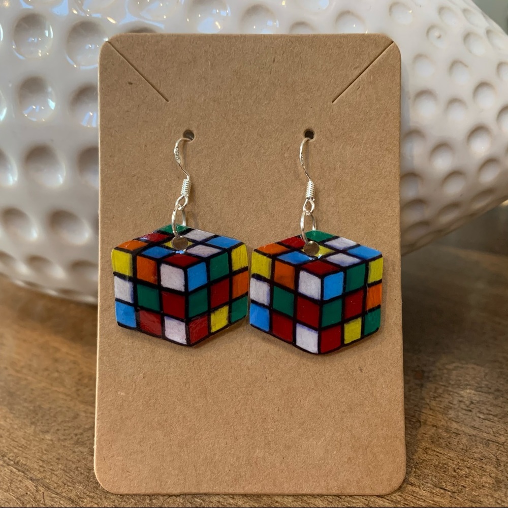 🍒5xHP!🍒 Handmade Rubik’s cube shrinky dink earrings